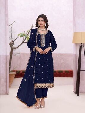 Navy Blue Embroidered Salwar Kameez Set